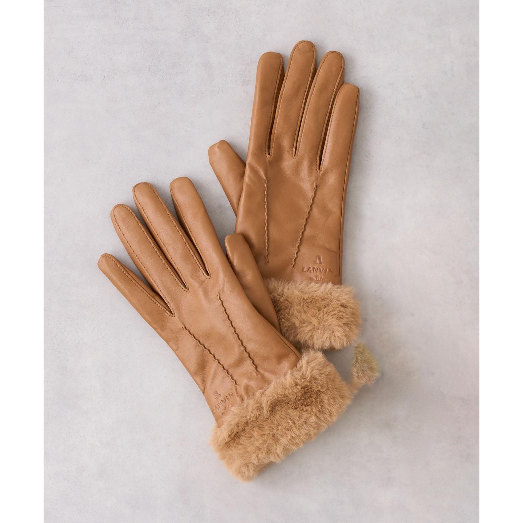 ☆新品☆ランバンオンブルー レザー手袋 羊革 カシミヤ ゴールド