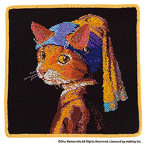 ≪CAT ART（キャットアート）≫シェニール織り タオルハンカチ （真珠のイヤリングをした少女猫）